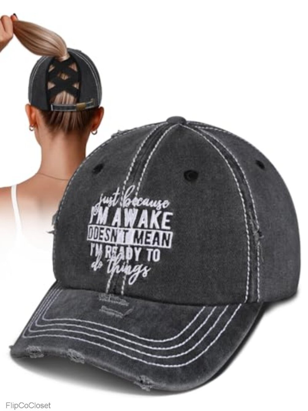 Vintage Washed Distressed High Ponytail Baseball Cap Cotton Adjustable Criss